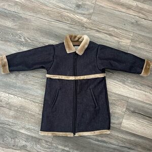 Gap baby gap dark jean faux fur lined overcoat girls size 3t 3 3x